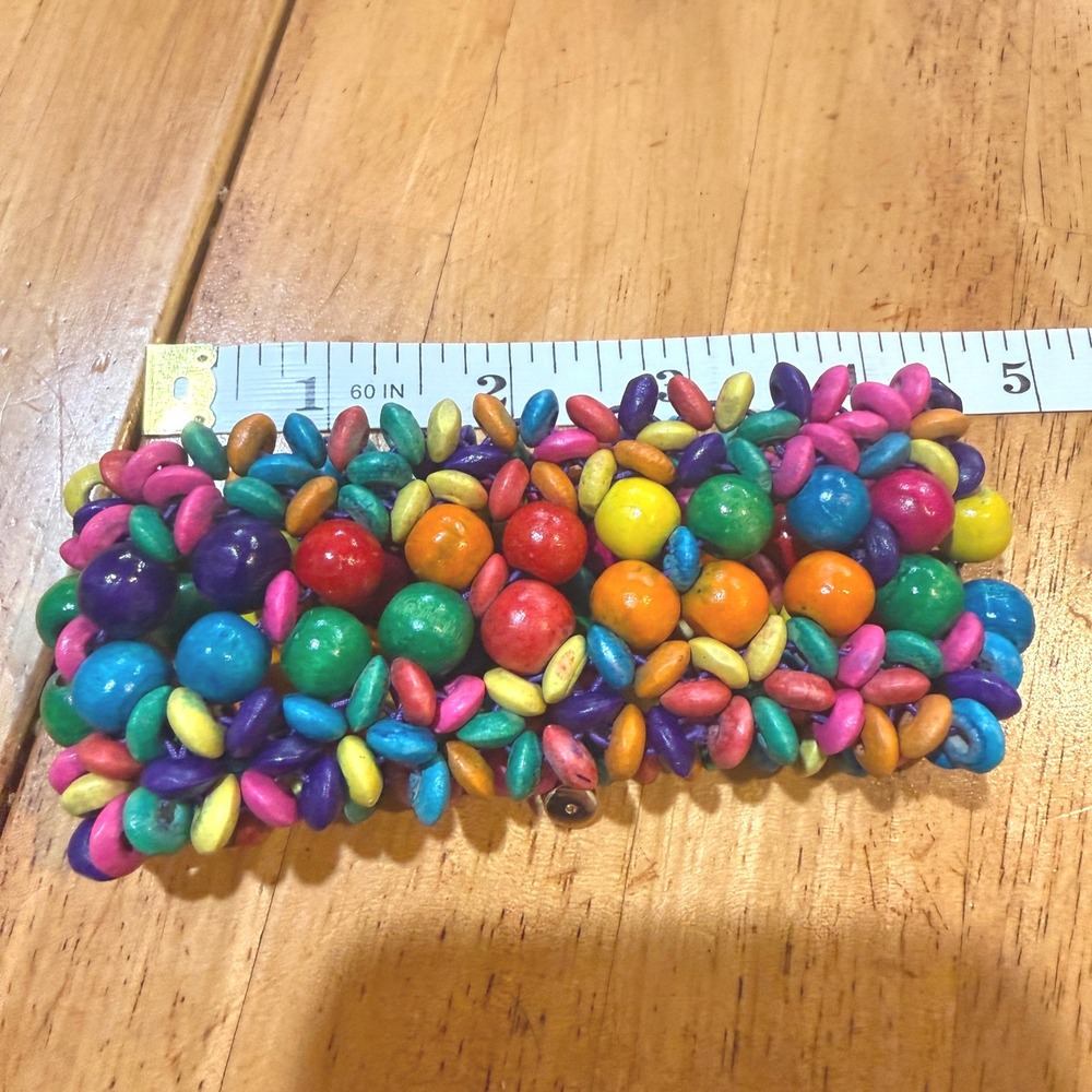 1946 Chunky Multicolor Wood Bead Stretch Bracelet Rainbow Tropical Boho